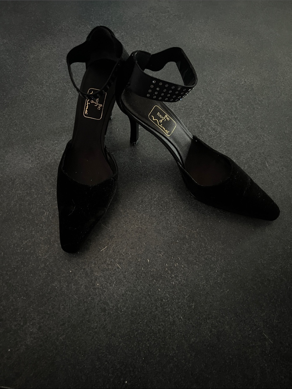 The Row Black Studded Ankle-Strap Pointed Heels